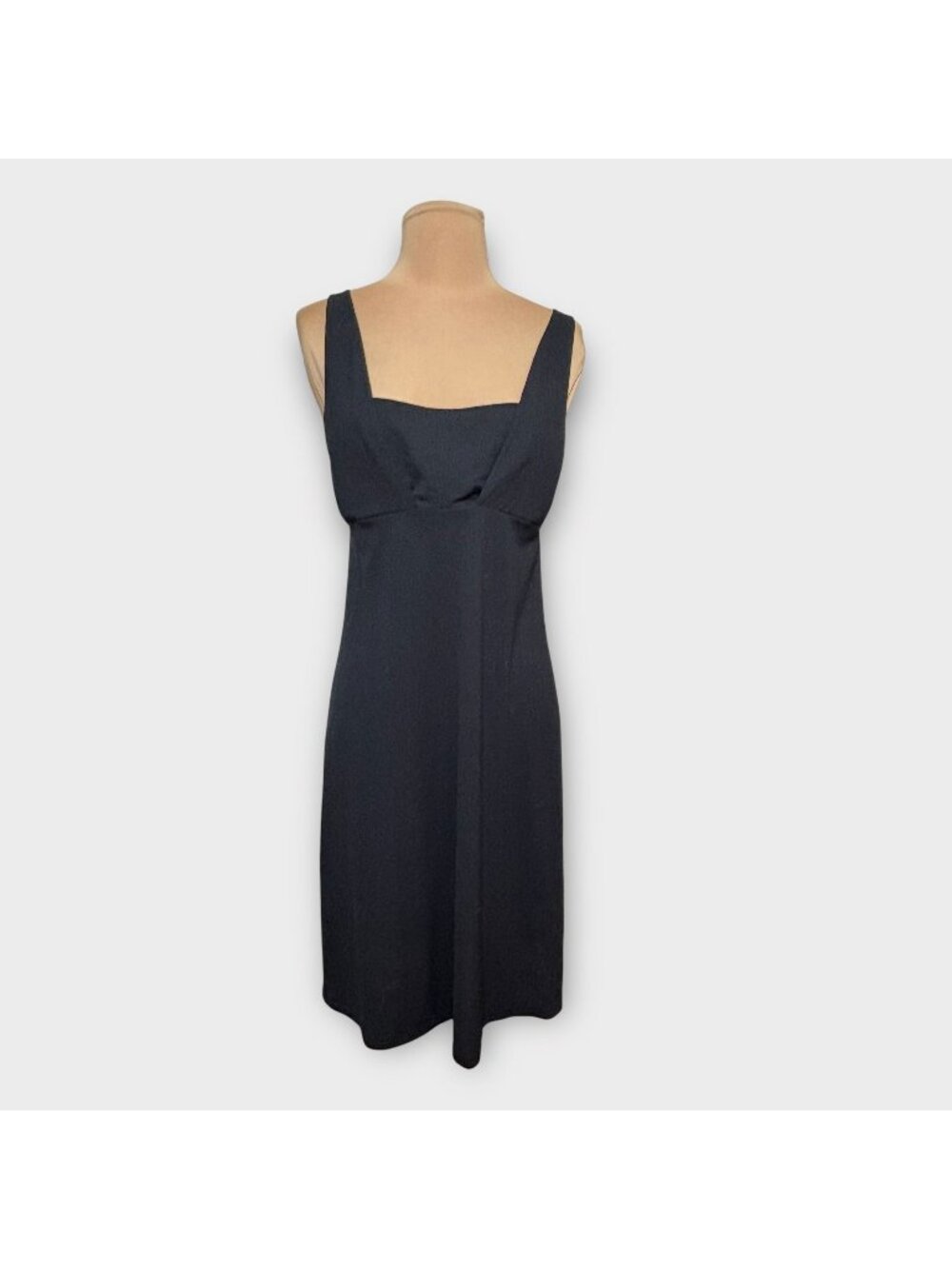 Vintage La Perla LBD 46 L Midi Cocktail Dress Sheath Black Square Neck Classy